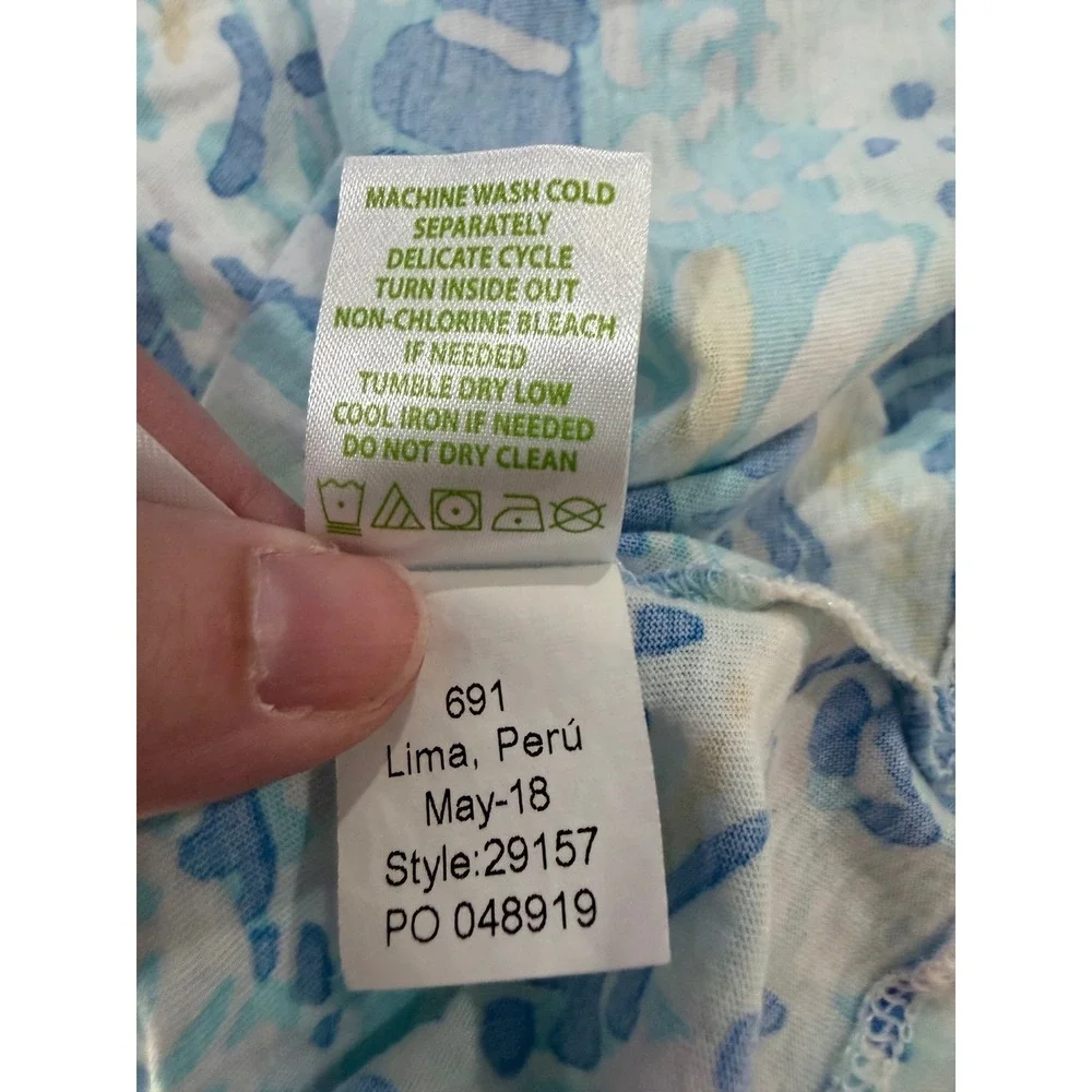 Lilly Pulitzer Dress Kids XL 12-14 Blue White Seashell Print Ruffle Sleeve 29157